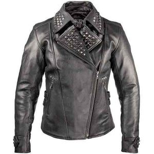 Women's Black Leather Punk Studded Jacket