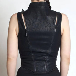 Womens Black Moto Biker Cyberpunk Leather Vest
