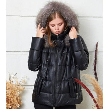 cognac leather puffy coat — bows & sequins