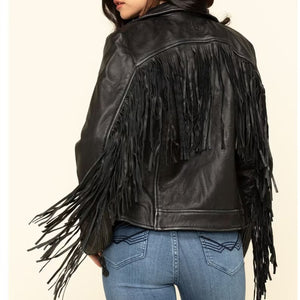 Women's Black Soft Leather Fringe Jacket