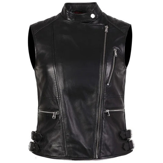 Women's Bodacious Black Leather Vest - Fashion Leather Jackets USA - 3AMOTO