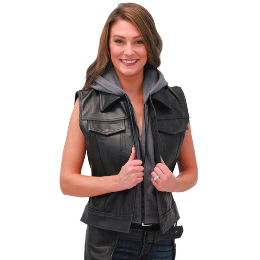 Women's Club Vest With Removable Hood - Fashion Leather Jackets USA - 3AMOTO