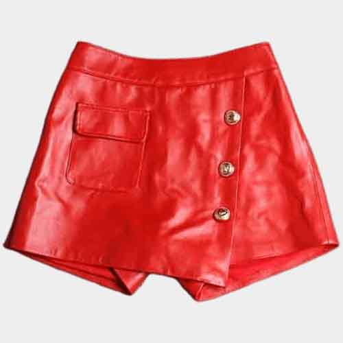 Womens Genuine Leather Short in Red