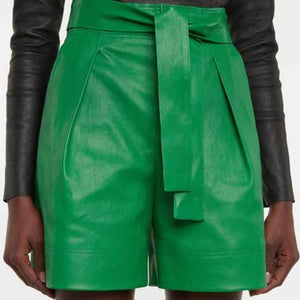 Womens Green Leather Short