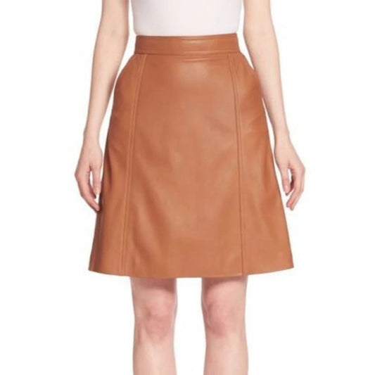 Womens Leather Skirt in Tan - 3amoto shop