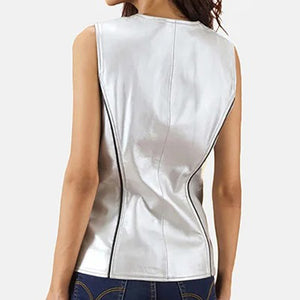 Women's Metalix Silver Leather Vest