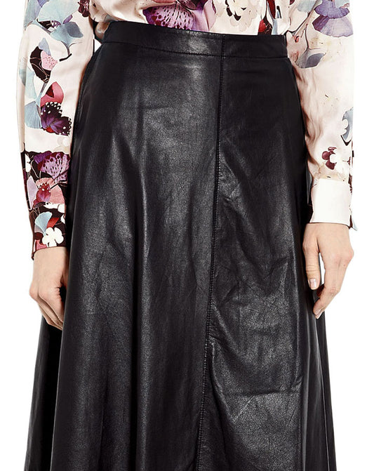 Womens Midi Leather Skirt in Black - 3amoto shop