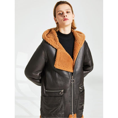 Womens Shearling Coat Black