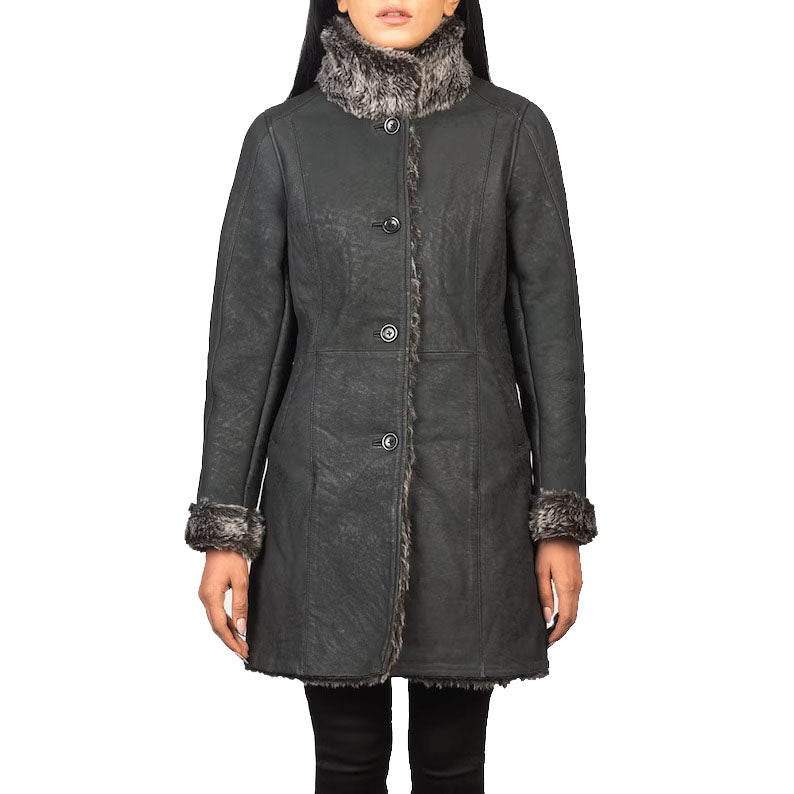 Womens Shearling Coat in Black