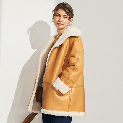 Womens Shearling Coat in Khaki