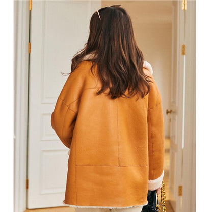 Womens Shearling Sheepskin Jacket Womens Shearling Aviator Jacket Warmest Winter Coats Casual Coat