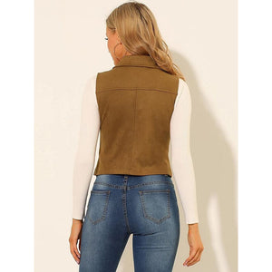 Womens Suede Leather Casual Vest