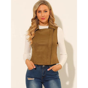Womens Suede Leather Vest Casual Jacket
