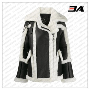 Womens Black and White Shearling Lined Coat