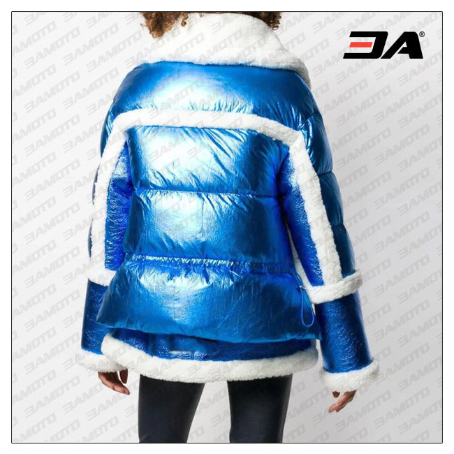 Womens Blue Moto Coat