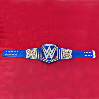 World Universal Heavyweight Wrestling Championship Gold Plated Blue Cowhide Leather Replica Title Belt