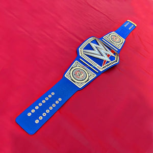 World Universal Heavyweight Wrestling Championship Gold Plated Blue Cowhide Leather Replica Title Belt
