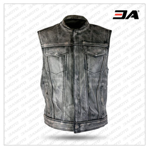 Men’s Distressed Gray Leather Premium Cowhide Vest
