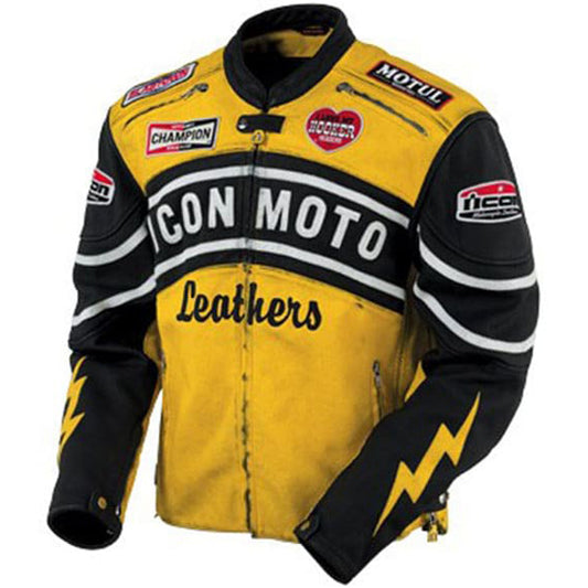 Yellow Icon Moto Leather Jacket with CE Armor Icon Daytona Jacket - Fashion Leather Jackets USA - 3AMOTO