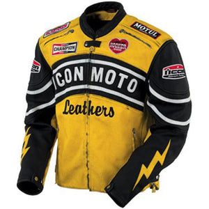 Yellow Icon Moto Leather Jacket with CE Armor Icon Daytona Jacket