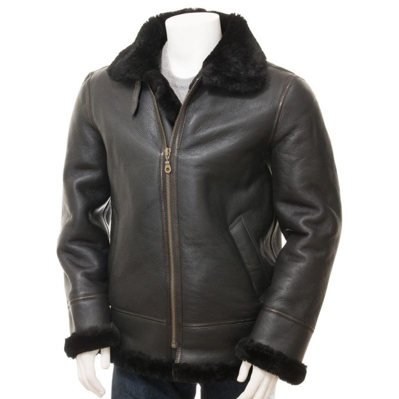 Men’s Black Sheepskin Aviator Jacket