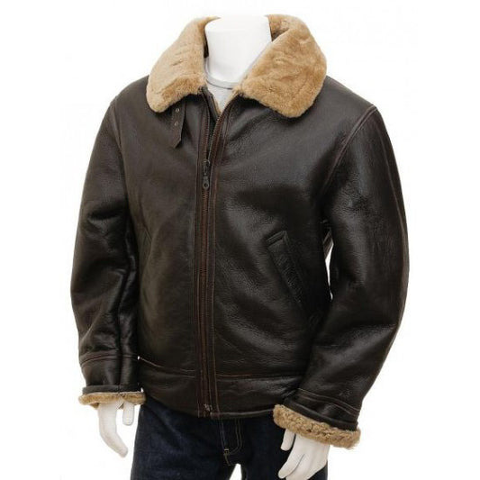 Mens B3 Shearling Bomber Aviator Jacket - Fashion Leather Jackets USA - 3AMOTO