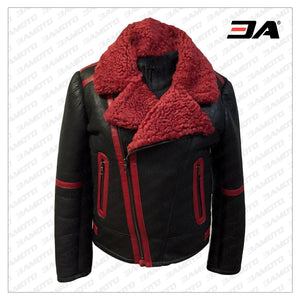 aviator red black shearling jacket