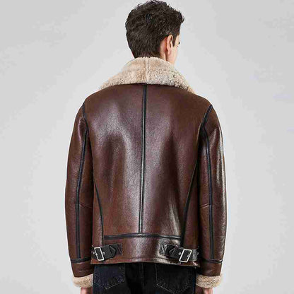 New Mens Shearling Sheepskin B3 Bomber Aviator Motorcycle Jacket