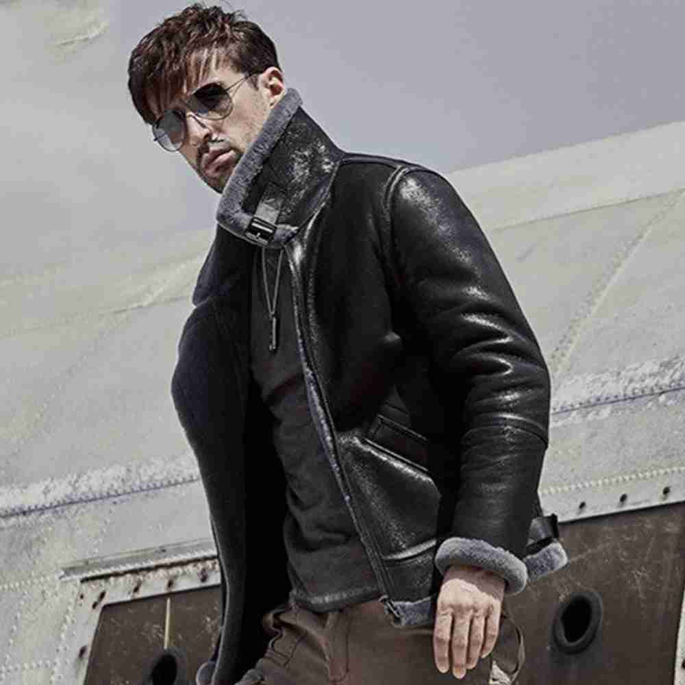 Mens RAF B3 Flying Pilots Shearling Skeepskin Aviator Leather Jacket