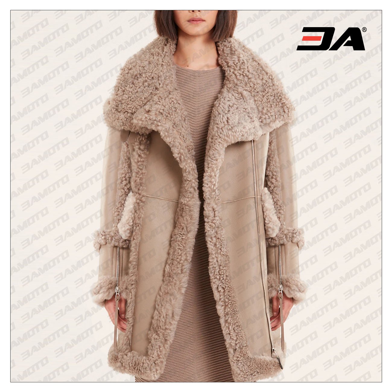 beige shearling fur leather jacket