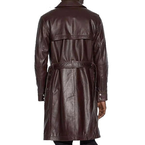 belted leather trench coat back