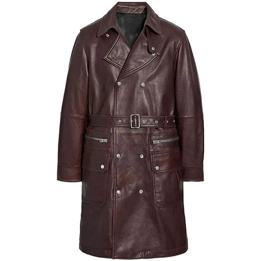 Belted Leather Trench Coat - Fashion Leather Jackets USA - 3AMOTO