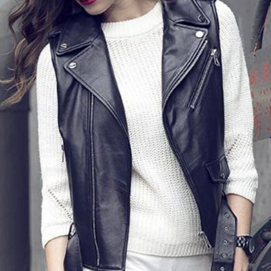 best black biker vest for women