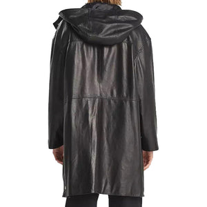 best hooded leather trench coat black