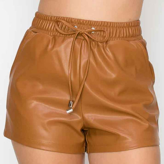 Best Leather Shorts Women In Camel - Fashion Leather Jackets USA - 3AMOTO