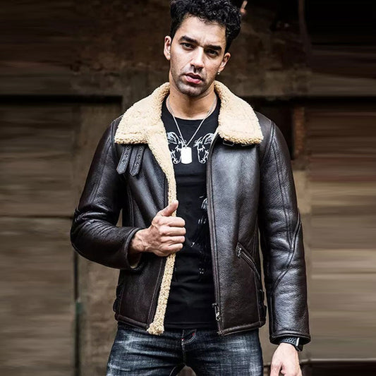 best mens dark brown leather shearling jacket - Fashion Leather Jackets USA - 3AMOTO