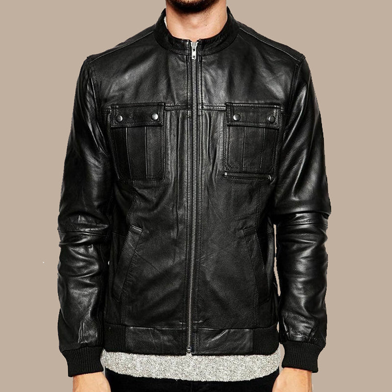 best real black leather bomber jacket mens