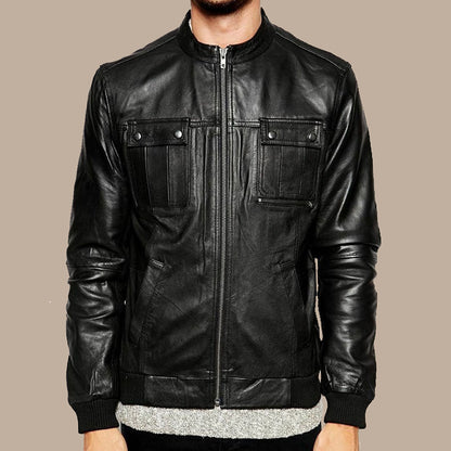 best real black leather bomber jacket mens