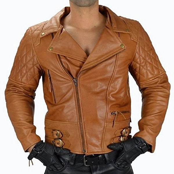 Biker Jacket Men’s Motorcycle Quilted Leather Jacket