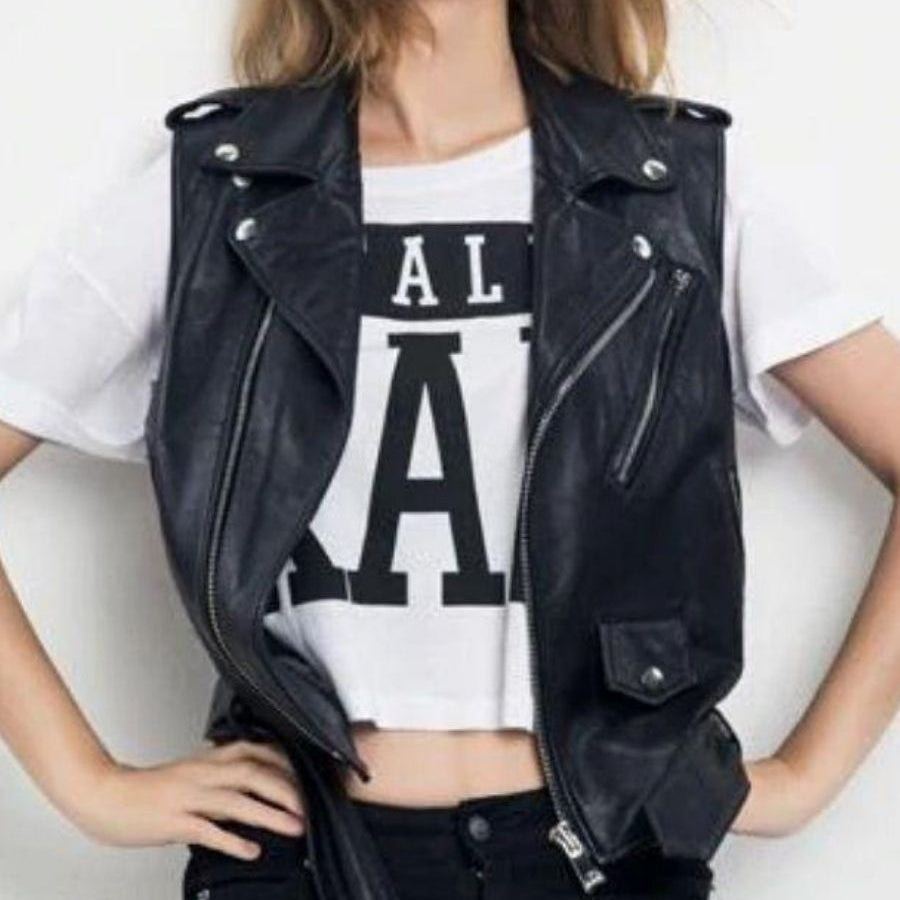 Leather sleeveless sale jacket womens