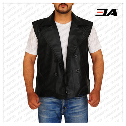 Black Biker Leather Vest