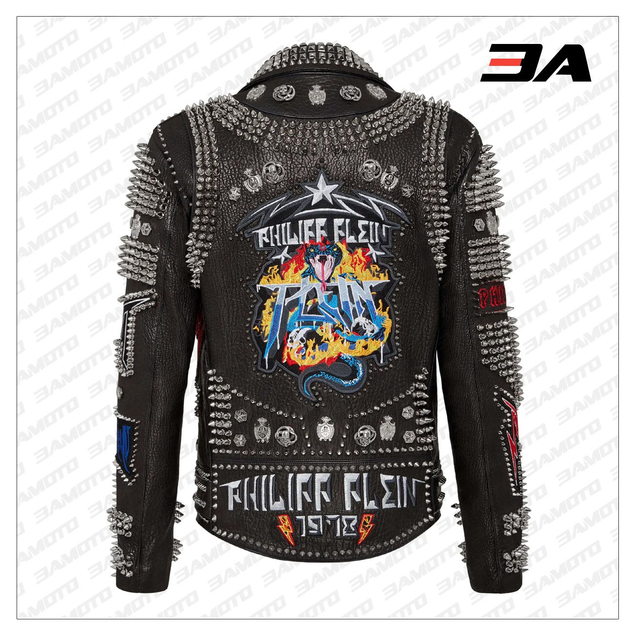 Biker Rock Studded and Embroidered Leather Jacket - 3A MOTO LEATHER