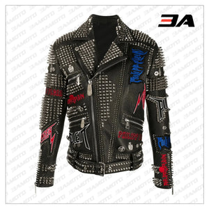 Biker Rock Studded and Embroidered Leather Jacket - 3A MOTO LEATHER