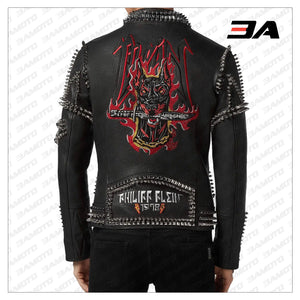 Biker Studded and Doberman Embroidered Leather Jacket - 3A MOTO LEATHER