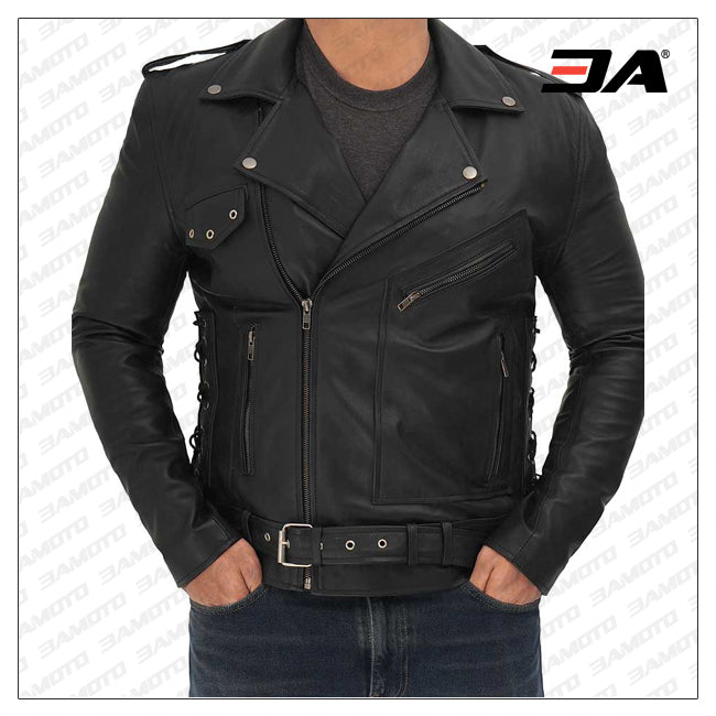 Men's Black Asymmetrical Real Leather Biker Jacket