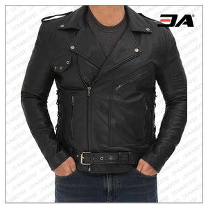 Lucas Mens Leather Biker Asymmetrical Jacket