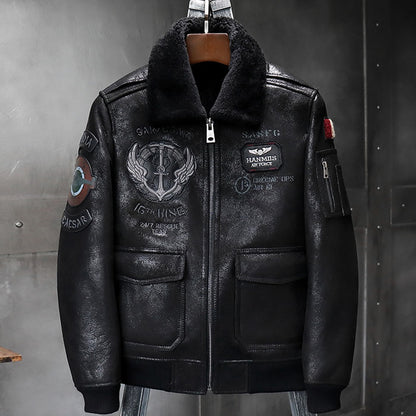 Mens Black RAF B3 Bomber Shearling Leather Aviator Jacket