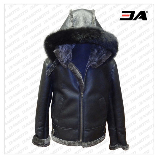 Black Aviator Shearling Jacket - Fashion Leather Jackets USA - 3AMOTO