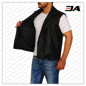 black biker leather vest for men