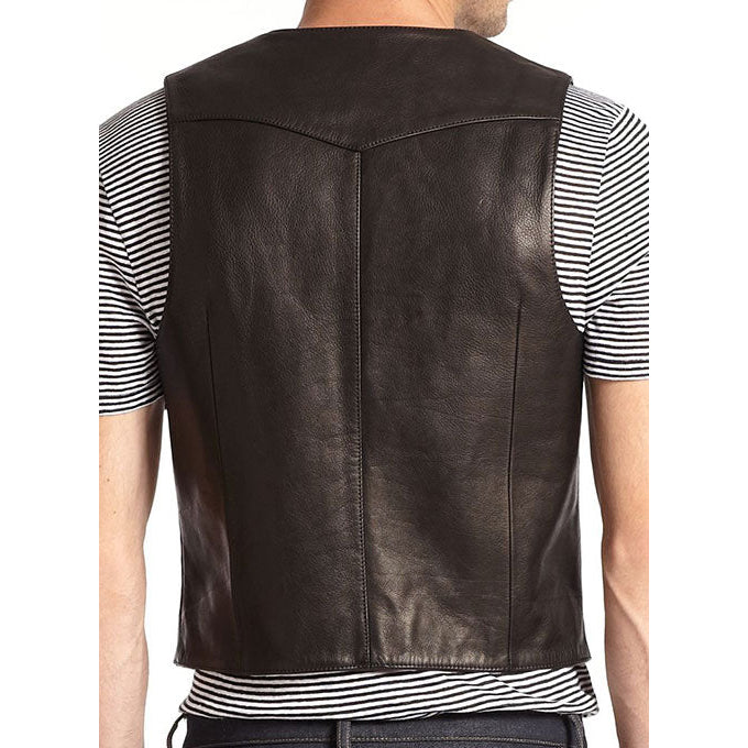 black biker leather vest